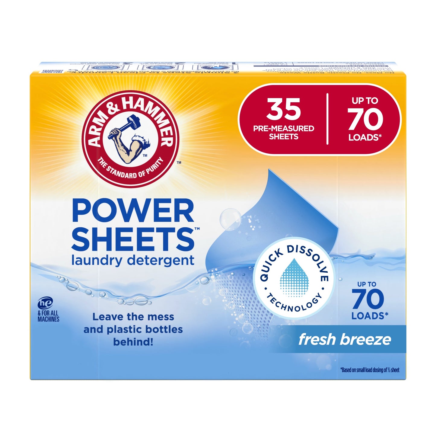 Arm and Hammer Power Sheets Laundry Detergent box, Fresh Breeze scent